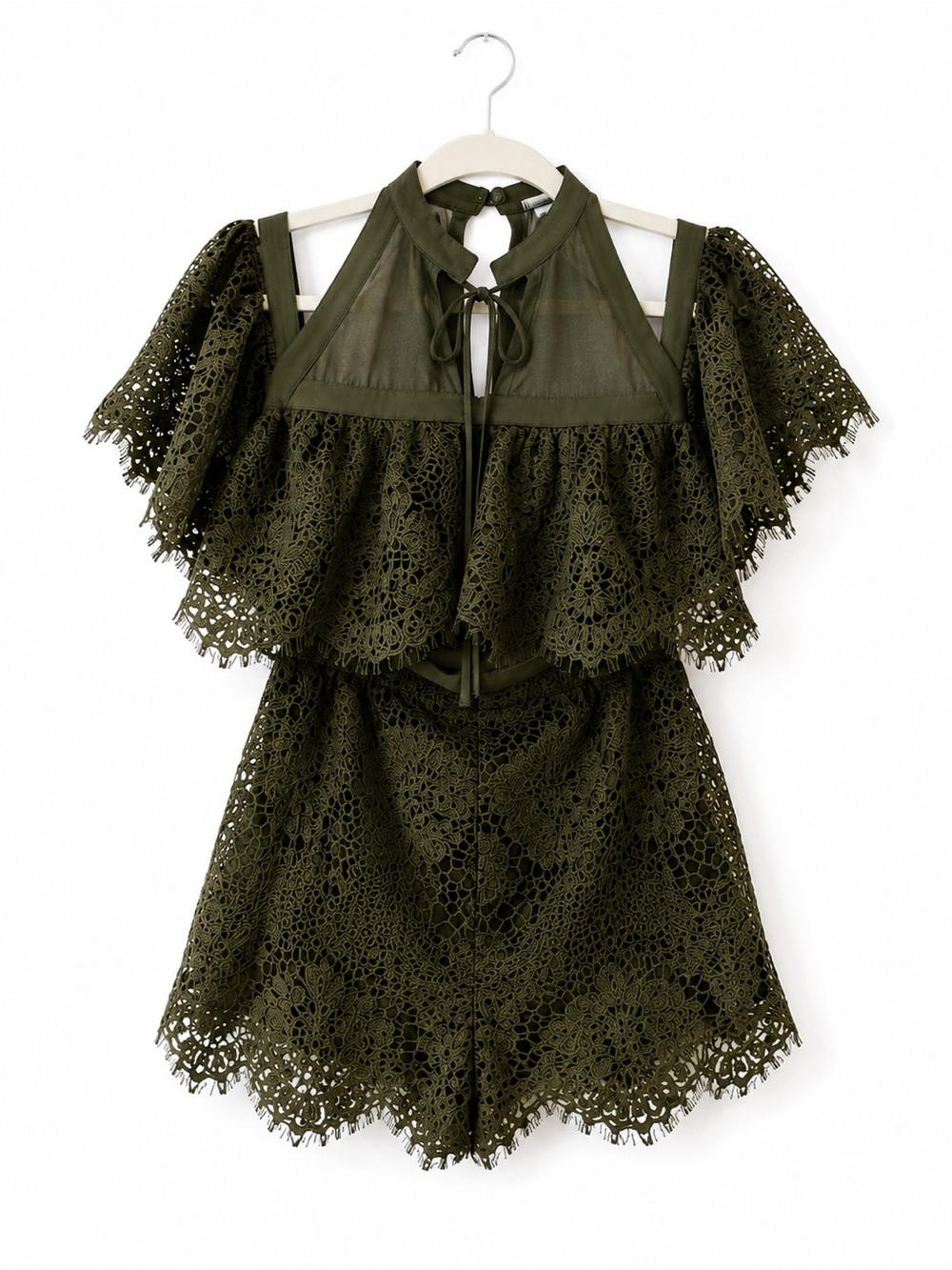 Olive Green Crochet Lace Halter Romper
